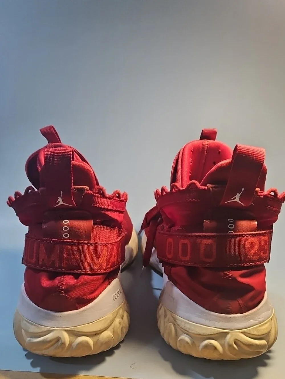 Jordan Red Strap High-Top Sneaker with White Sole Bin 12